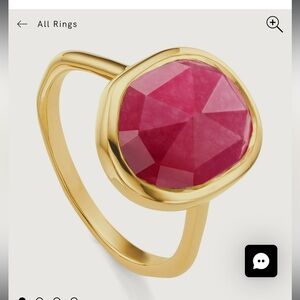 Monica Vinader Siren Medium Pink Quartz Stacking Ring, size 5.5 18k gold vermeil